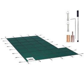 Inground Pool Safety Cover, 18 ft x 34 ft Rectangular Winter Pool Cover with Left Step, Triple Stitched, High Strength Mesh PP Material