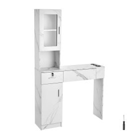 Salon Workstation, Wall-Mounted Unit for Hair Professionals, Spa Styling Storage Solution, Includes 1 Cabinet, 3 Shelves, 2 Drawers (1 with Lock)