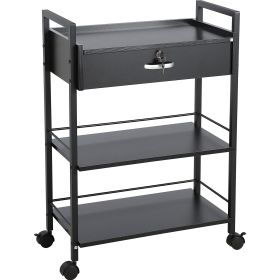 Beauty Salon Trolley Cart, 3-Tier Hair Salon Stations Cabinet for Stylist with Lockable Drawer