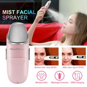 Nano Facial Mister Nano Cool Mist Facial Sprayer Portable Handy Face Steamer Moisturizing Massager USB Charge (Color: Pink)