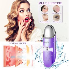 Nano Facial Mister Nano Cool Mist Facial Sprayer Portable Handy Face Steamer Moisturizing Massager USB Charge (Color: Violet)