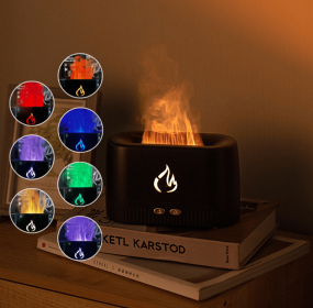 Aroma Diffuser Flame Light Mist Humidifier Aromatherapy Diffuser With Waterless Auto-Off Protection For Spa Home Yoga Office (Color: Black)